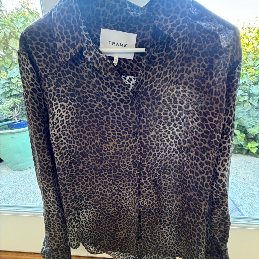 Frame XS Women's Leopard Print Button-Down Shirt - Brown and Black